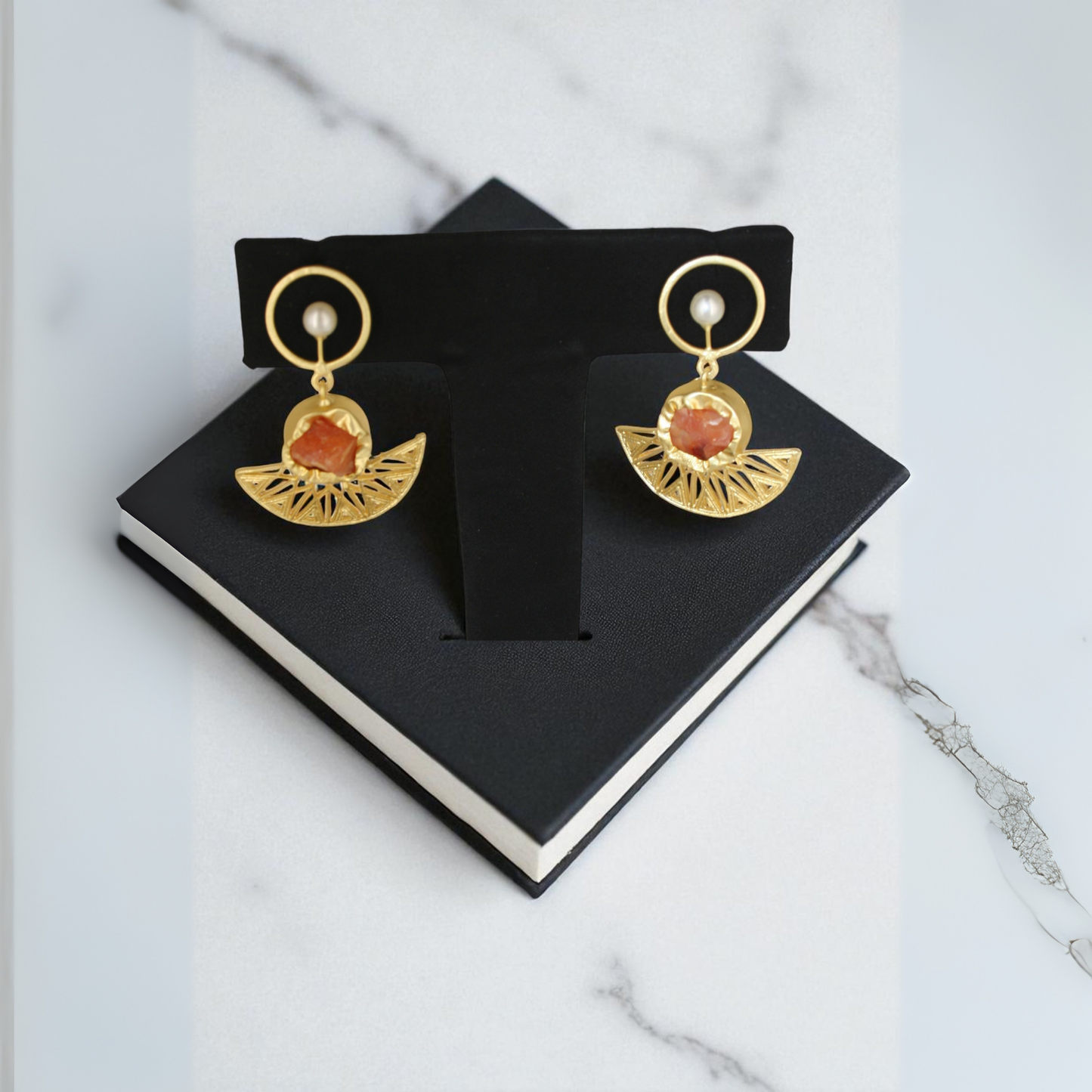 Raw Carnelian Stone Earring