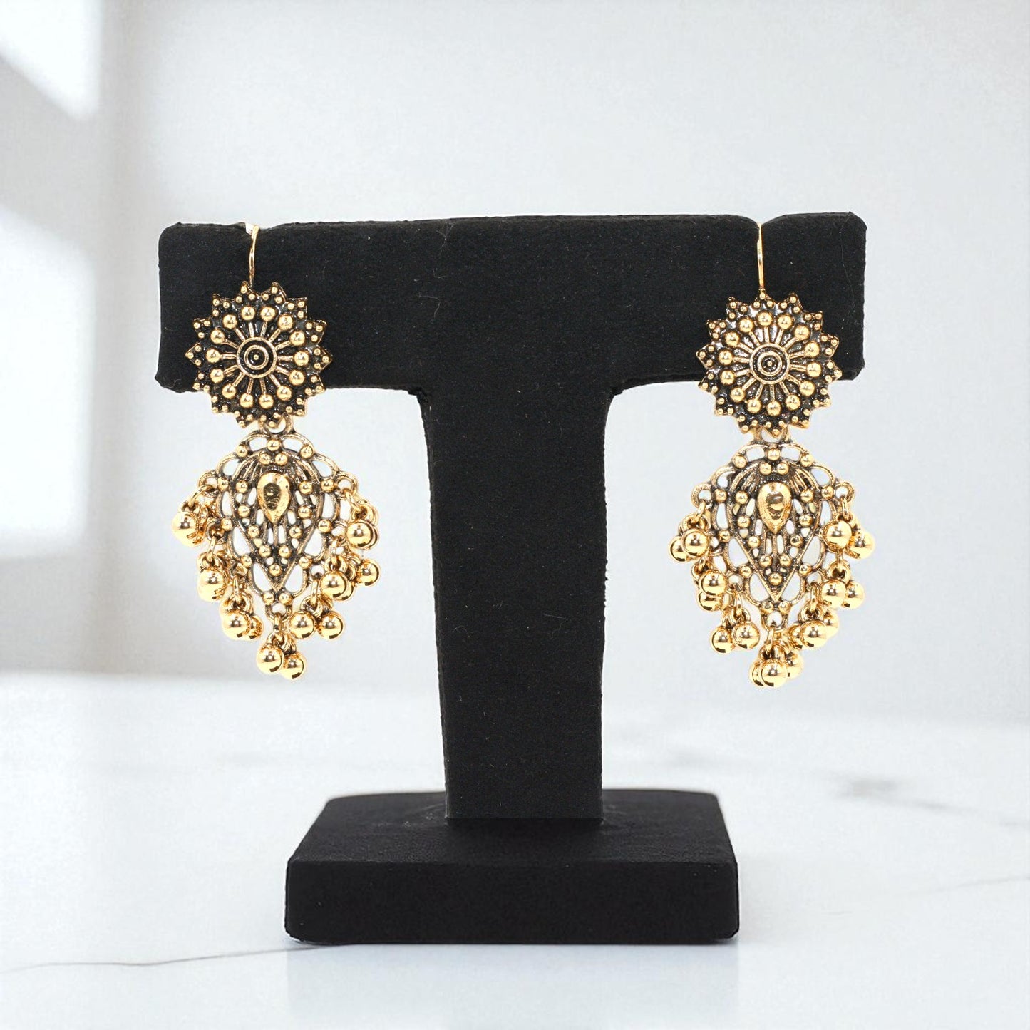 Antique Gold-Plated Filigree Chandelier Earrings