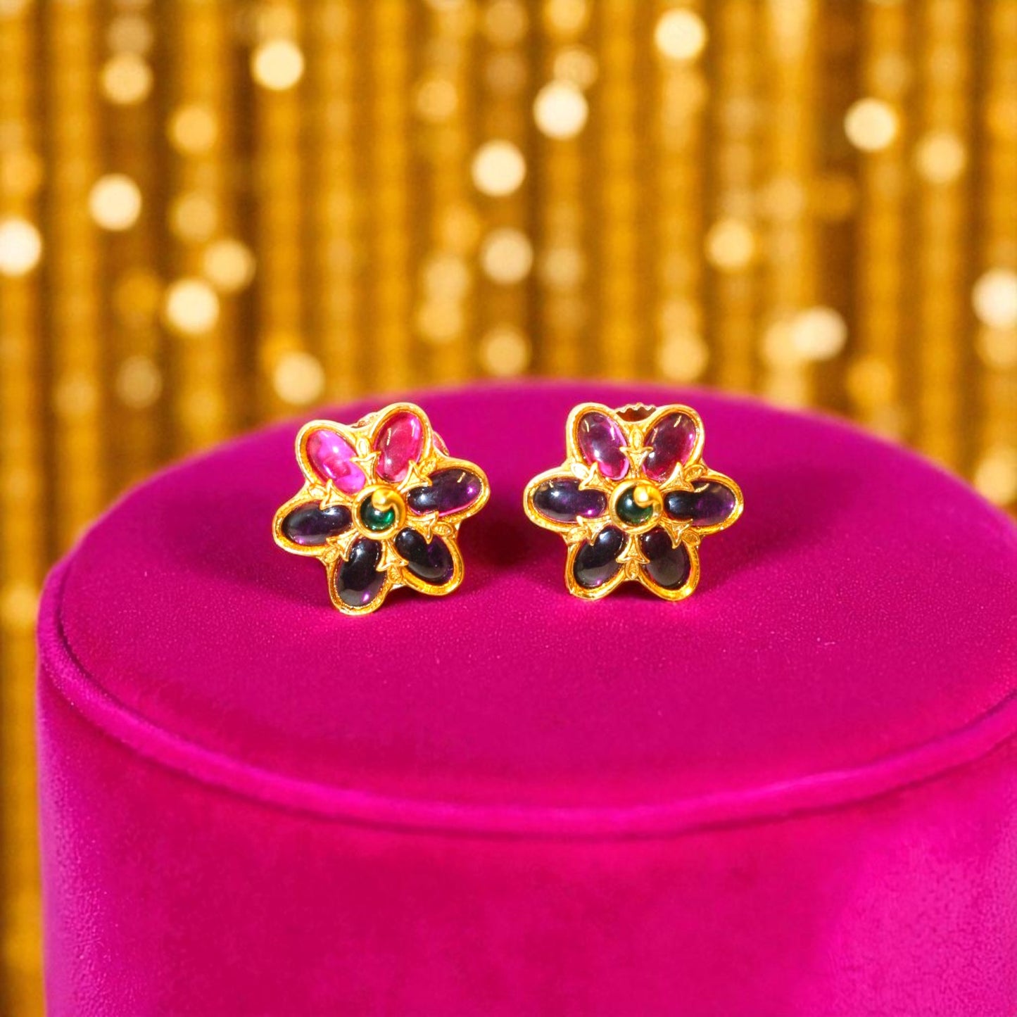 Purple Meenakari Floral Stud Earrings