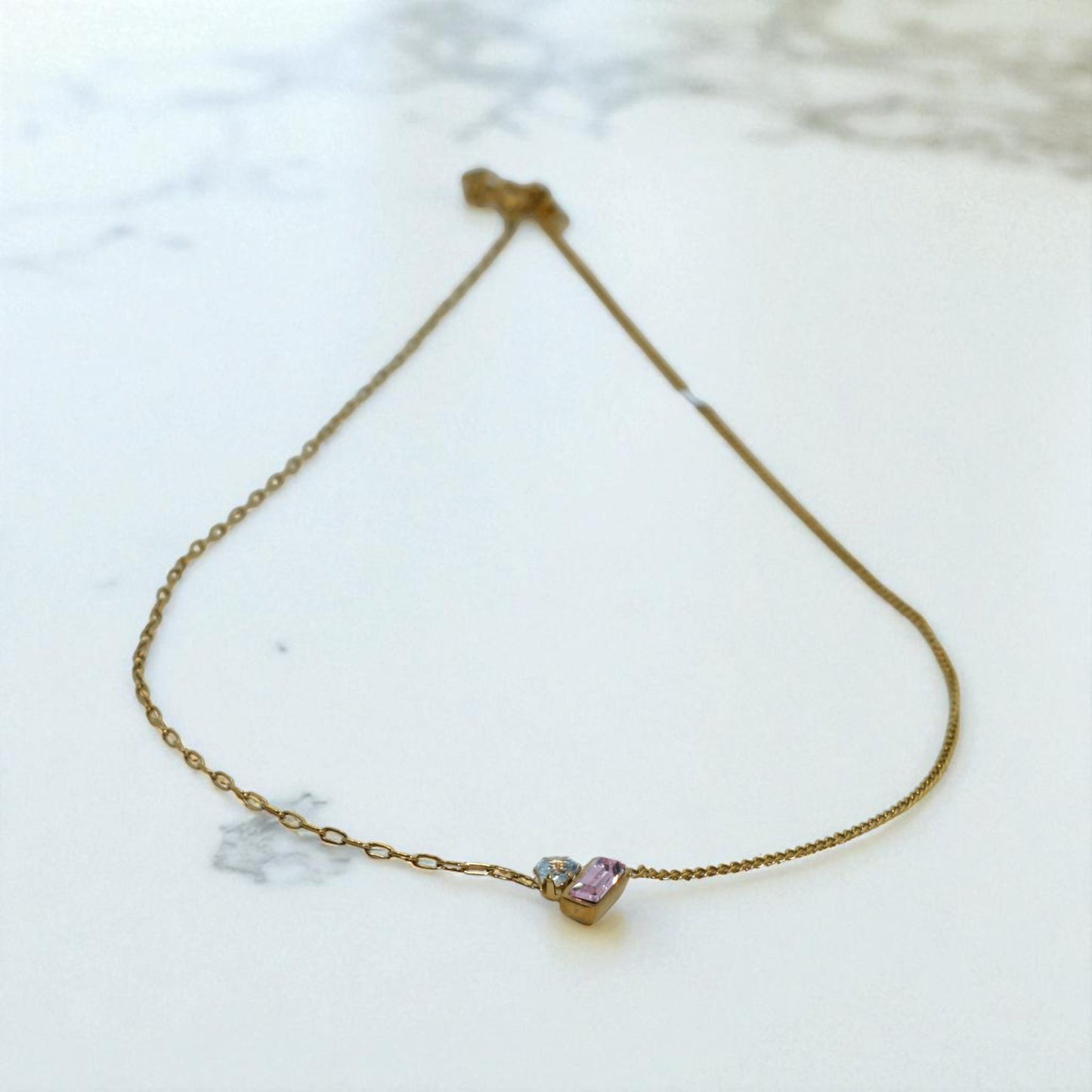 Delicate Gold Chain with Dual-Stone Pendant