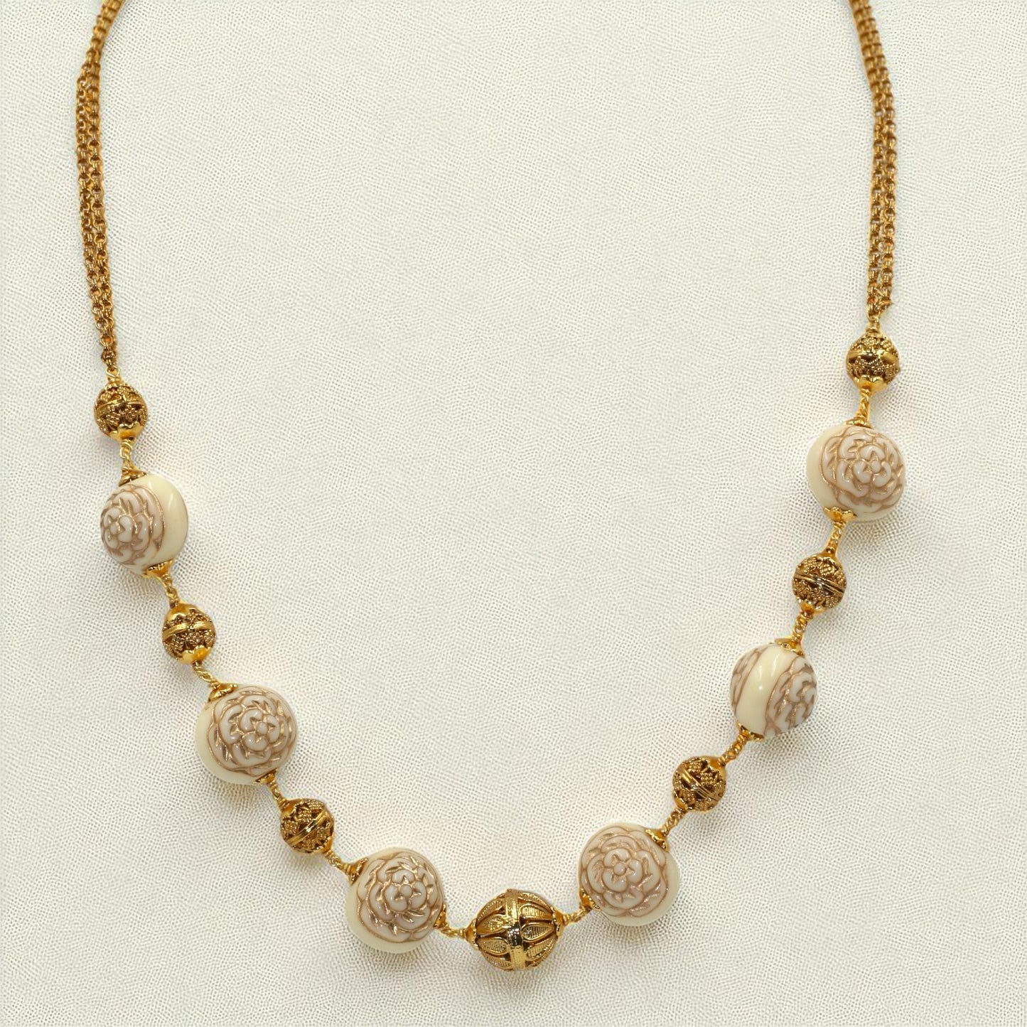 Gold Filigree & Carved Floral Bead Chain