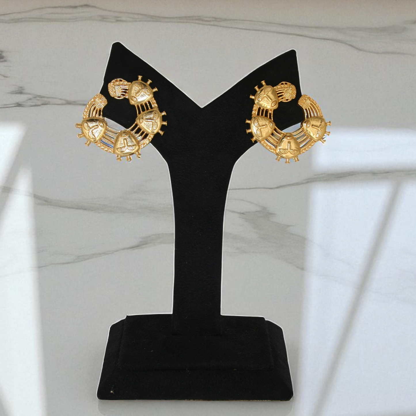 Handmade Gold Plated Face Design Earrings