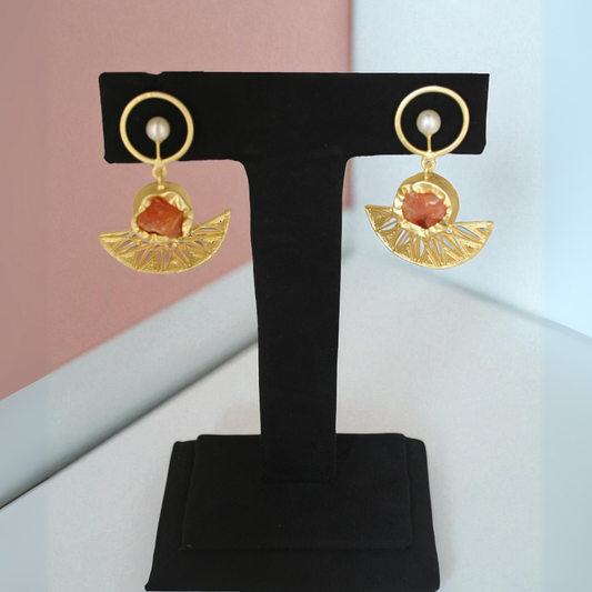 Raw Carnelian Stone Earring