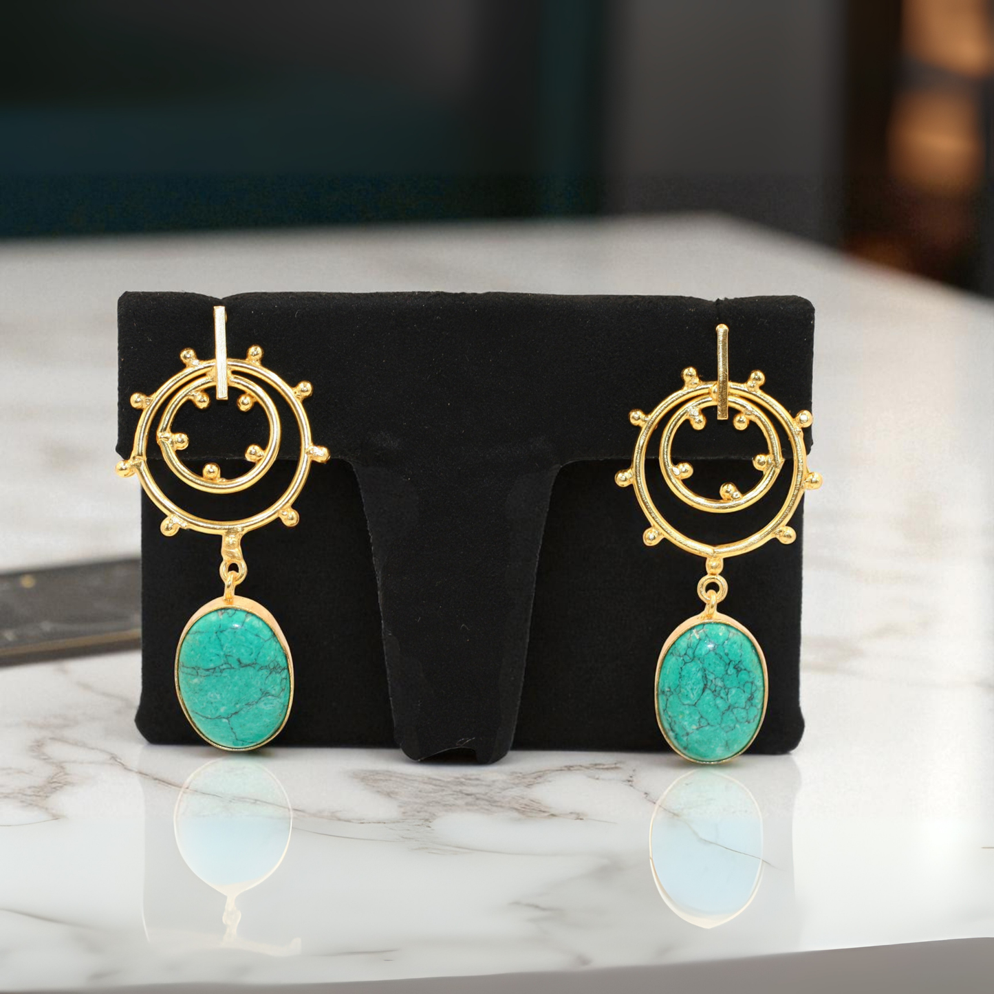 Handmade Earrings with Turquoise Stone Drop