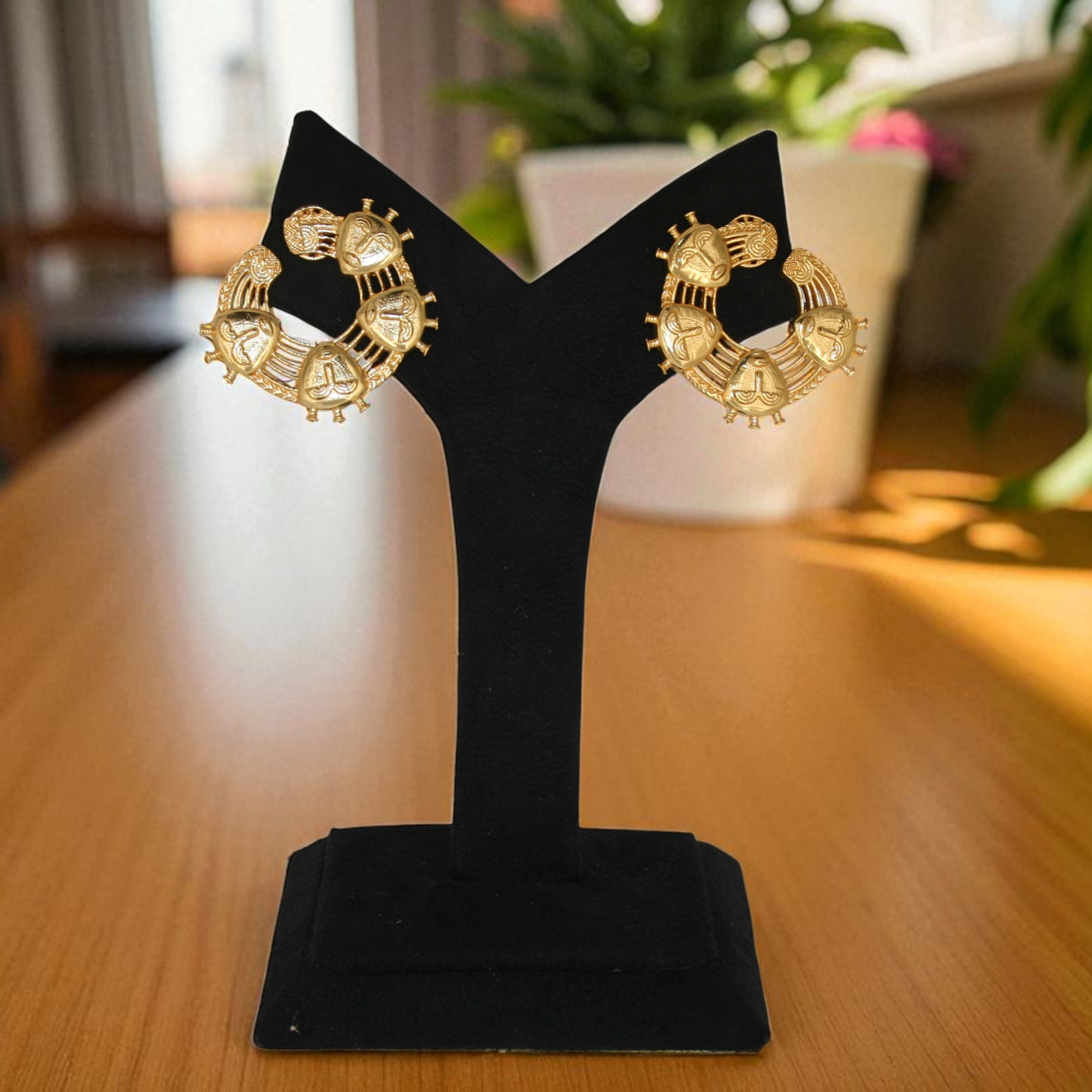 Handmade Gold Plated Face Design Earrings