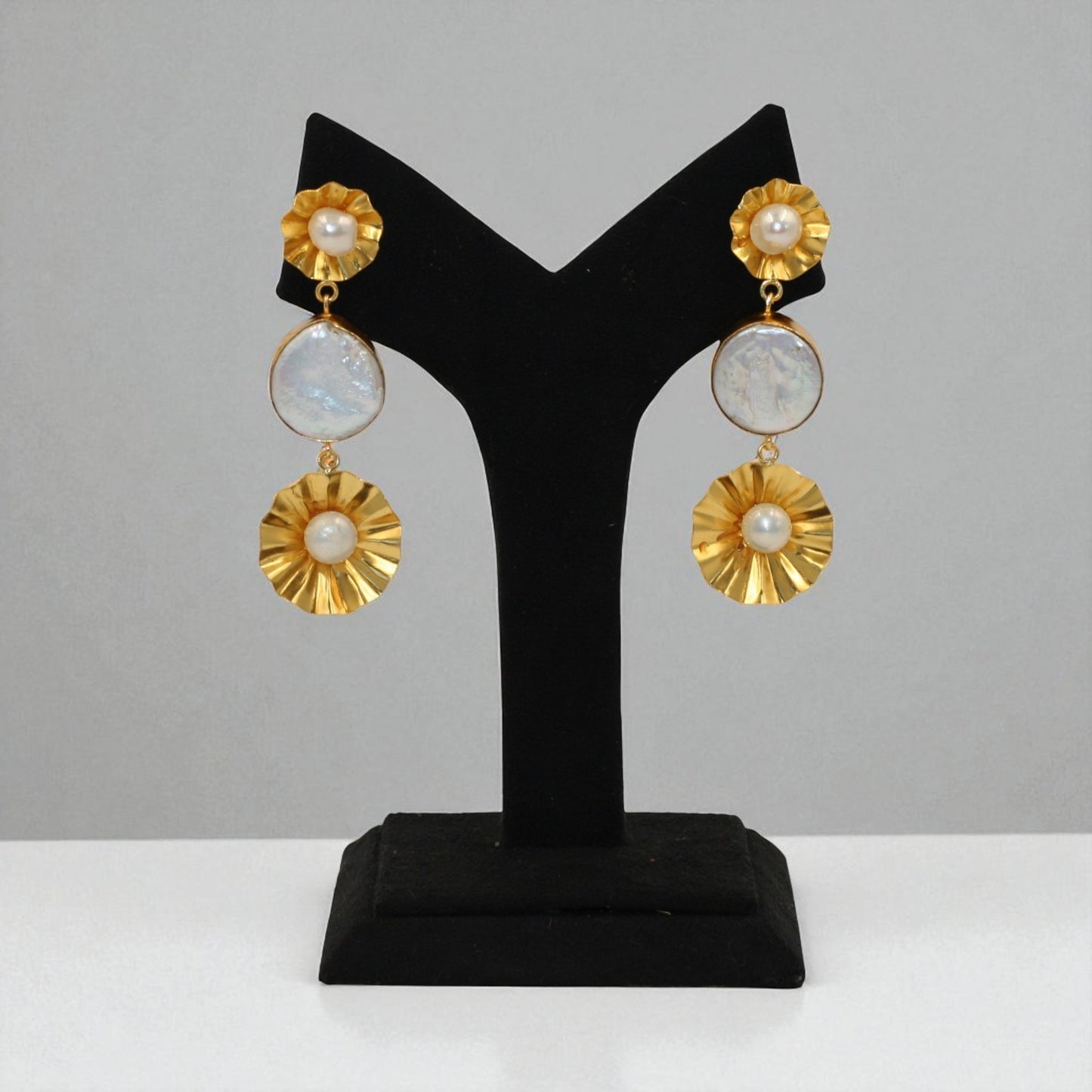 Golden Halo Triple Drop Statement Earrings