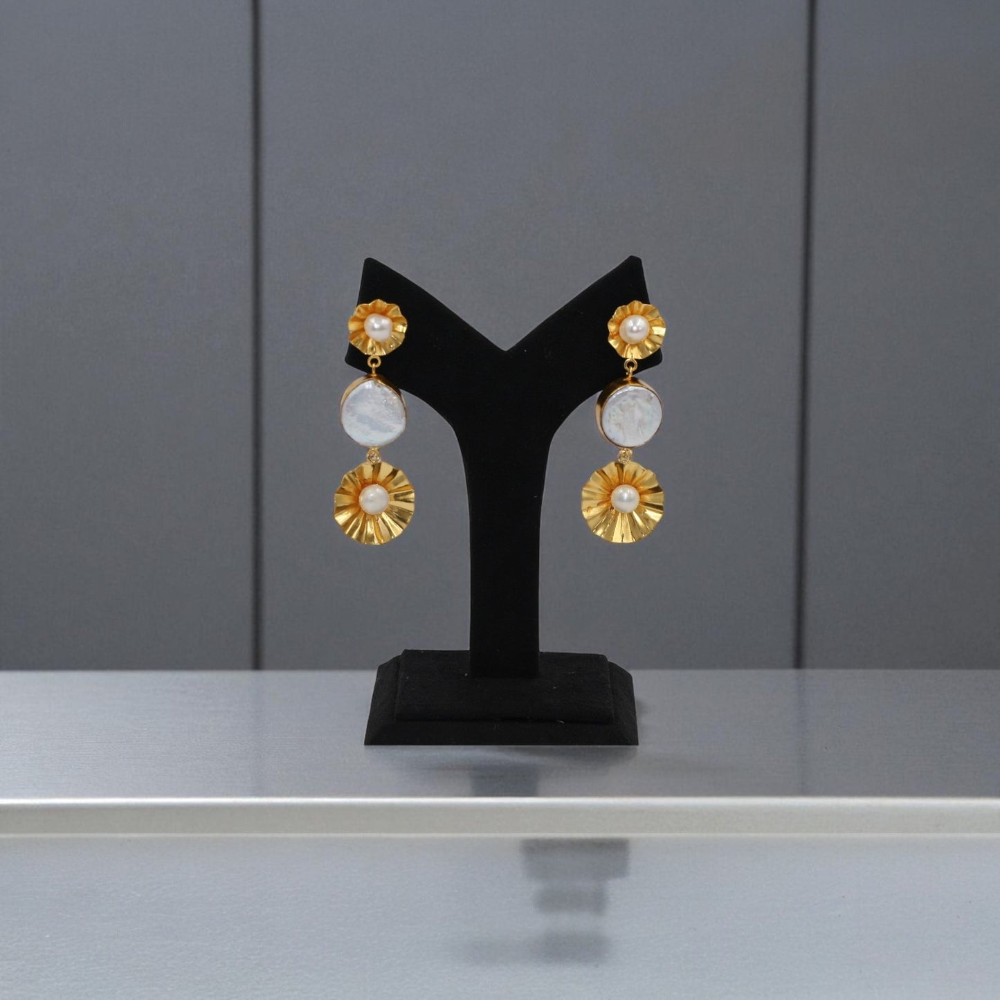 Golden Halo Triple Drop Statement Earrings
