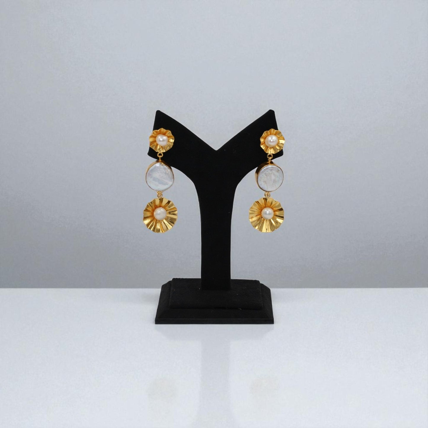 Golden Halo Triple Drop Statement Earrings