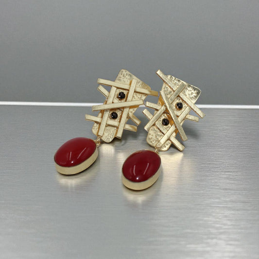 Crimson Lattice Drop Statement Earrings