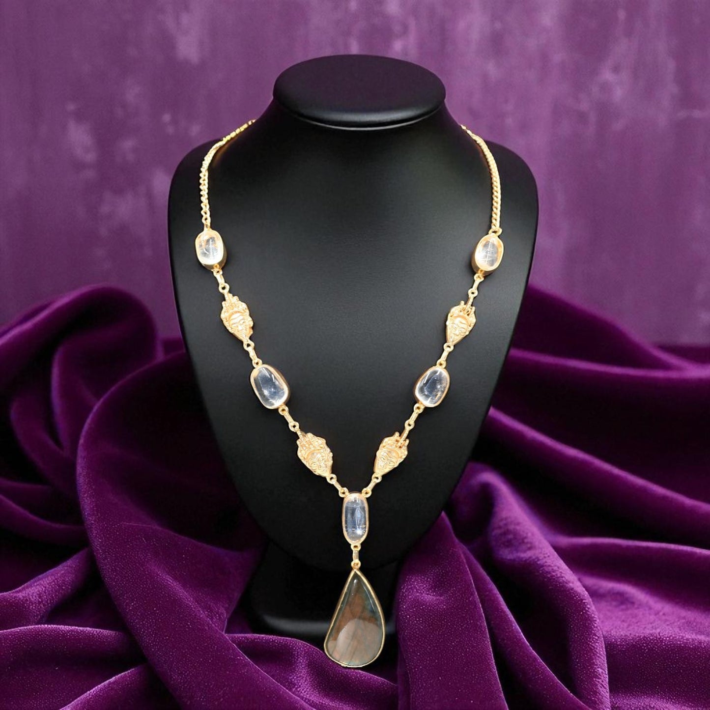 Celestial Cascade Gemstone Drop Statement Necklace