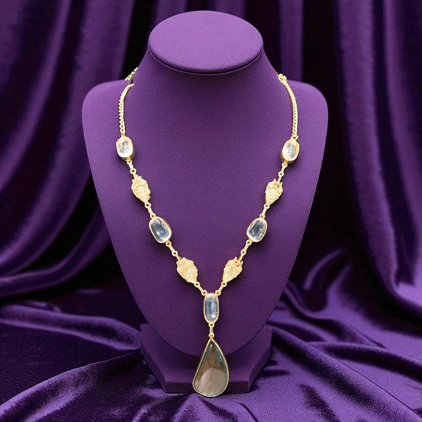 Celestial Cascade Gemstone Drop Statement Necklace
