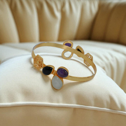 Elegant Gold-Plated Bangle with Multicolor Gemstone Accents