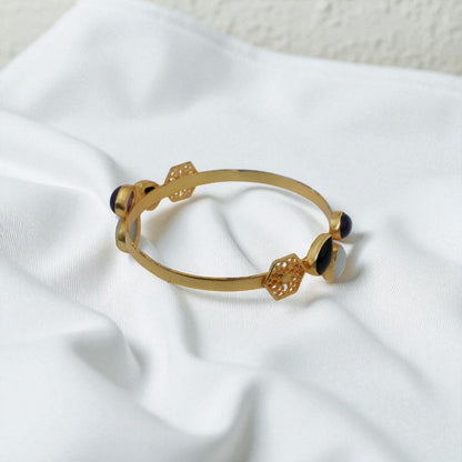 Elegant Gold-Plated Bangle with Multicolor Gemstone Accents