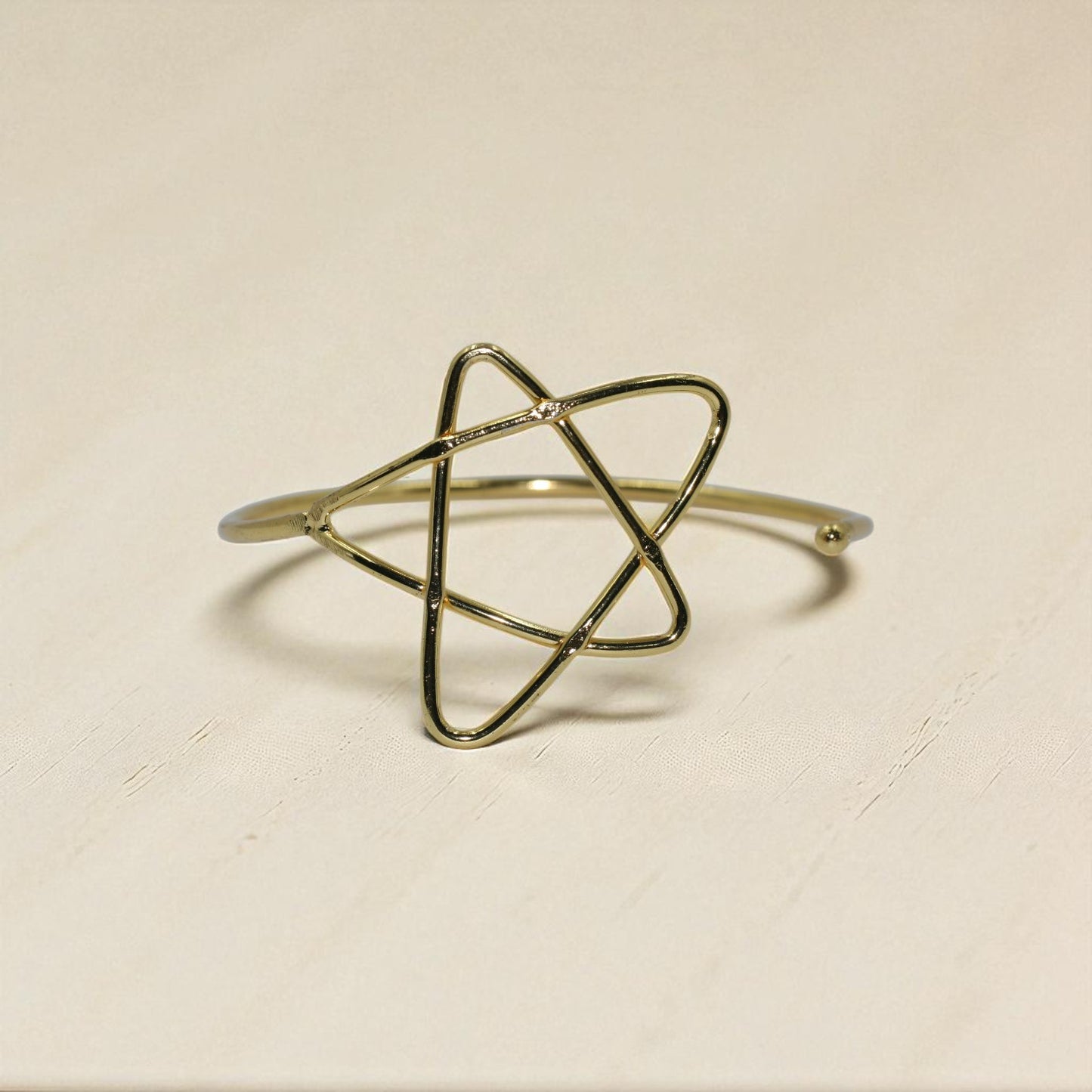 Minimalist Gold-Plated Open Bangle with Geometric Star Design
