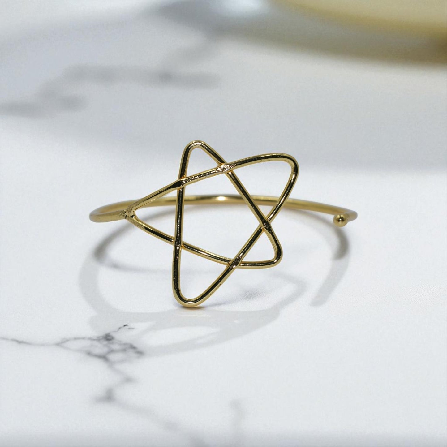Minimalist Gold-Plated Open Bangle with Geometric Star Design