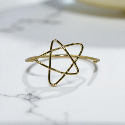 Minimalist Gold-Plated Open Bangle with Geometric Star Design