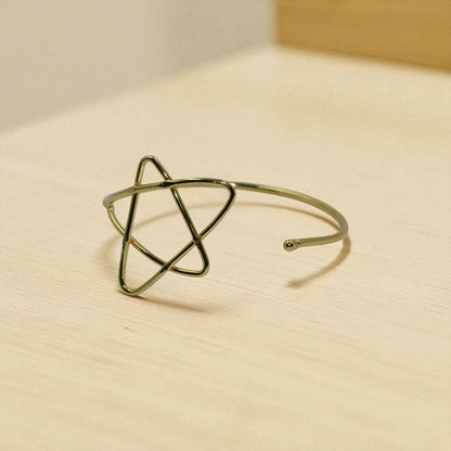 Minimalist Gold-Plated Open Bangle with Geometric Star Design