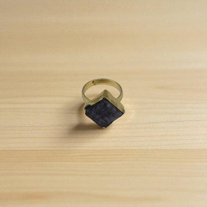 Raw Amethyst Textured Stone Ring with Gold-Tone Adjustable Band