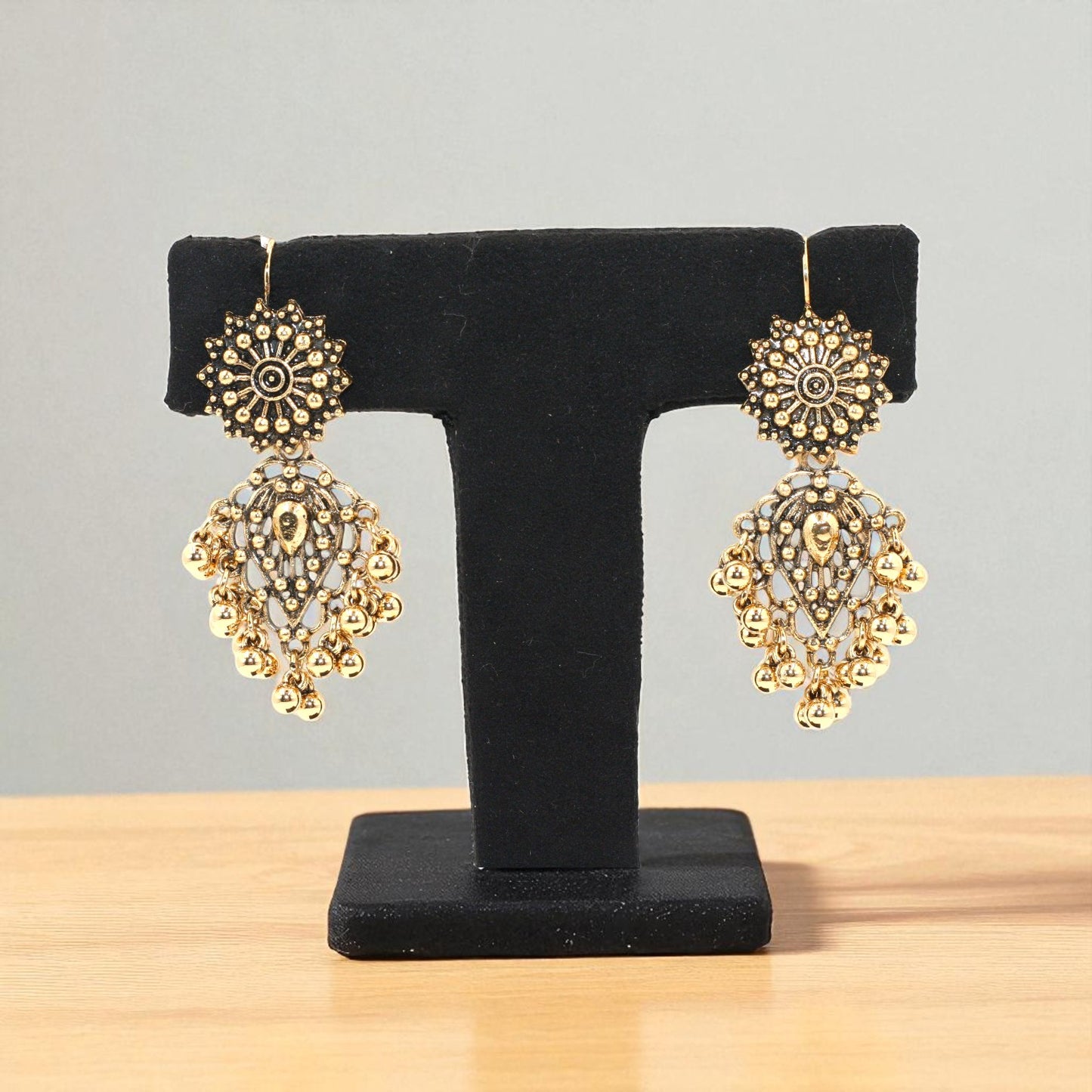 Antique Gold-Plated Filigree Chandelier Earrings
