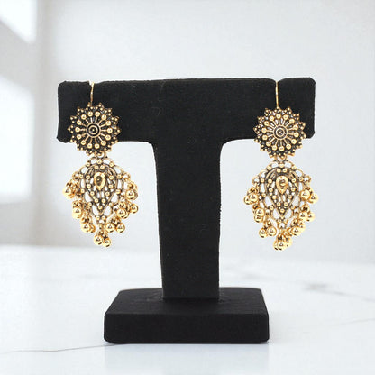 Antique Gold-Plated Filigree Chandelier Earrings