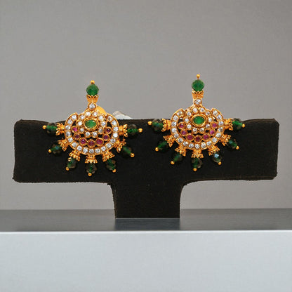 Royal Crescent Chandbali Earrings with Green & Ruby Stones