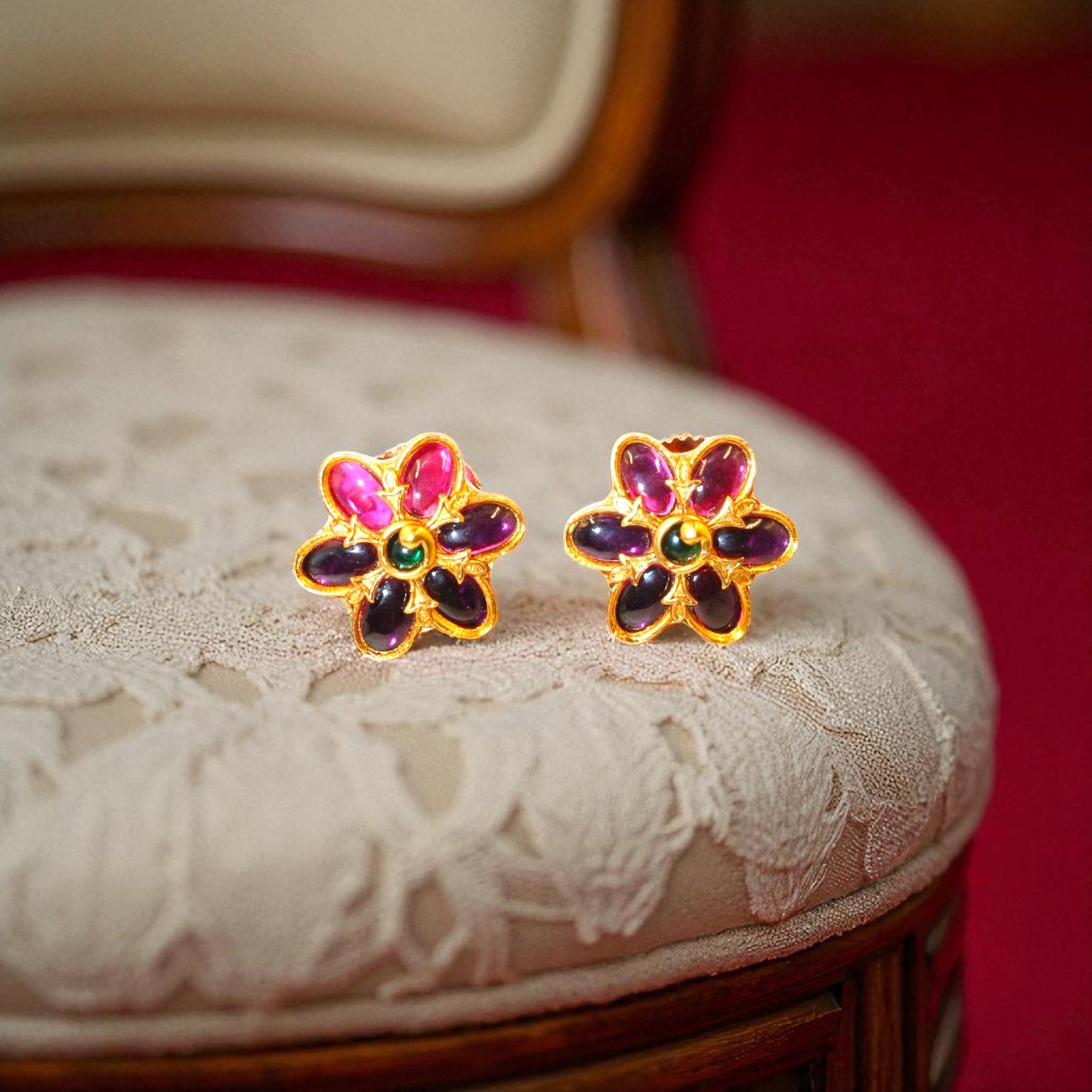 Purple Meenakari Floral Stud Earrings
