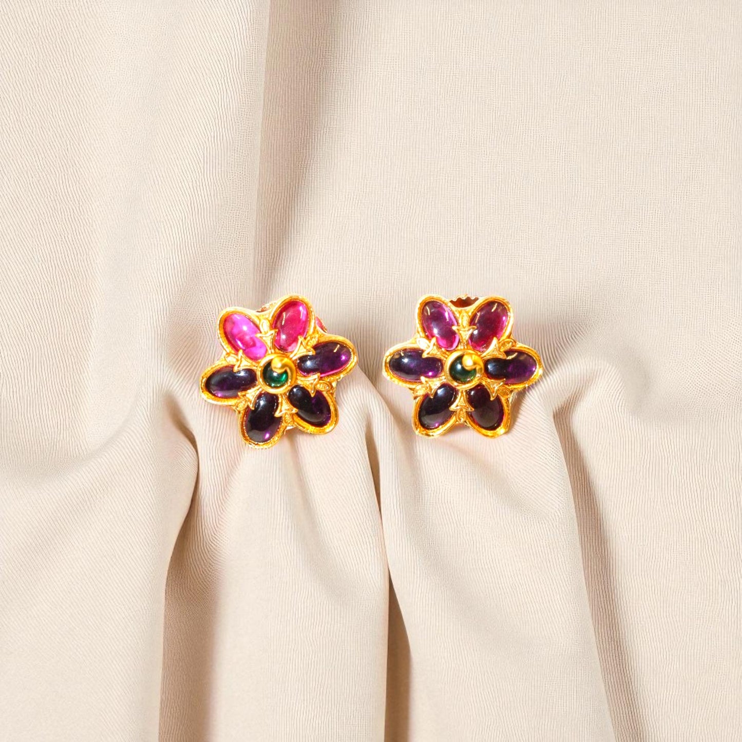 Purple Meenakari Floral Stud Earrings