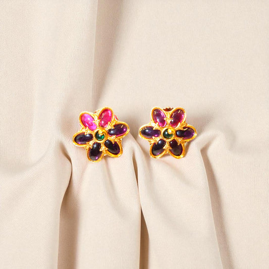 Purple Meenakari Floral Stud Earrings