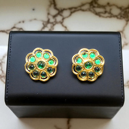 Emerald Green Lotus Stud Earrings