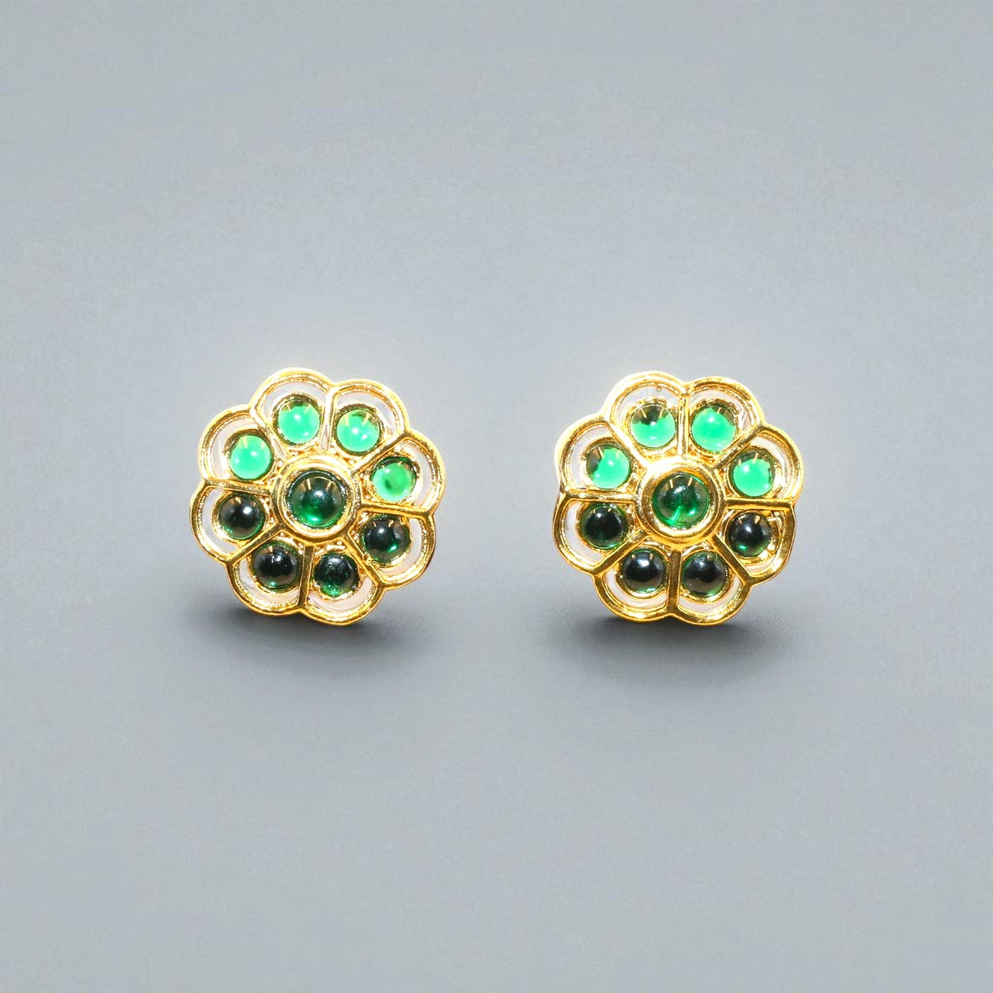 Emerald Green Lotus Stud Earrings