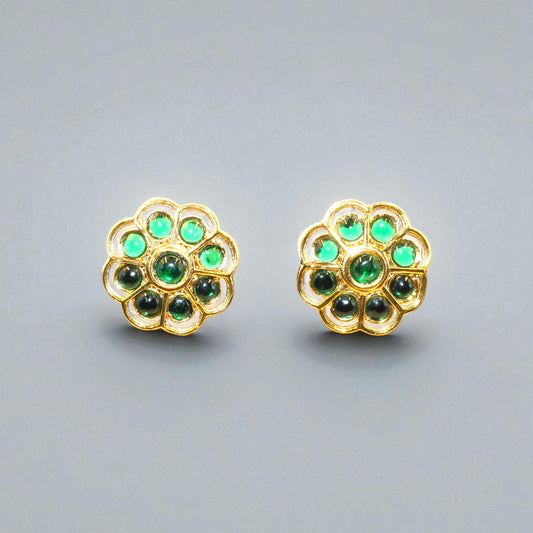 Emerald Green Lotus Stud Earrings