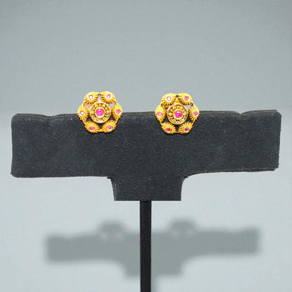 Antique Floral Stud Earrings with Ruby Accents