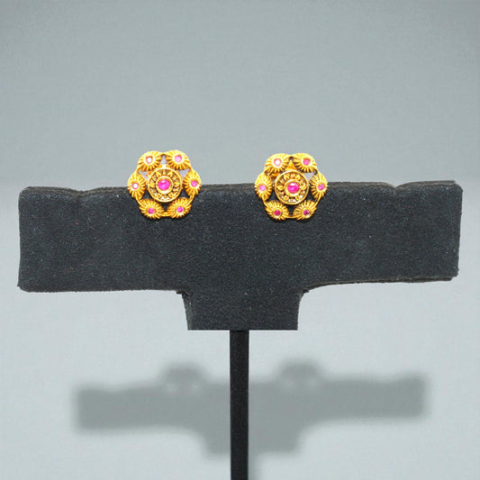 Antique Floral Stud Earrings with Ruby Accents