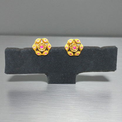 Antique Floral Stud Earrings with Ruby Accents