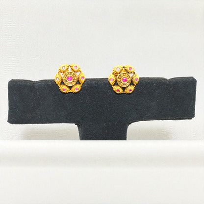 Antique Floral Stud Earrings with Ruby Accents