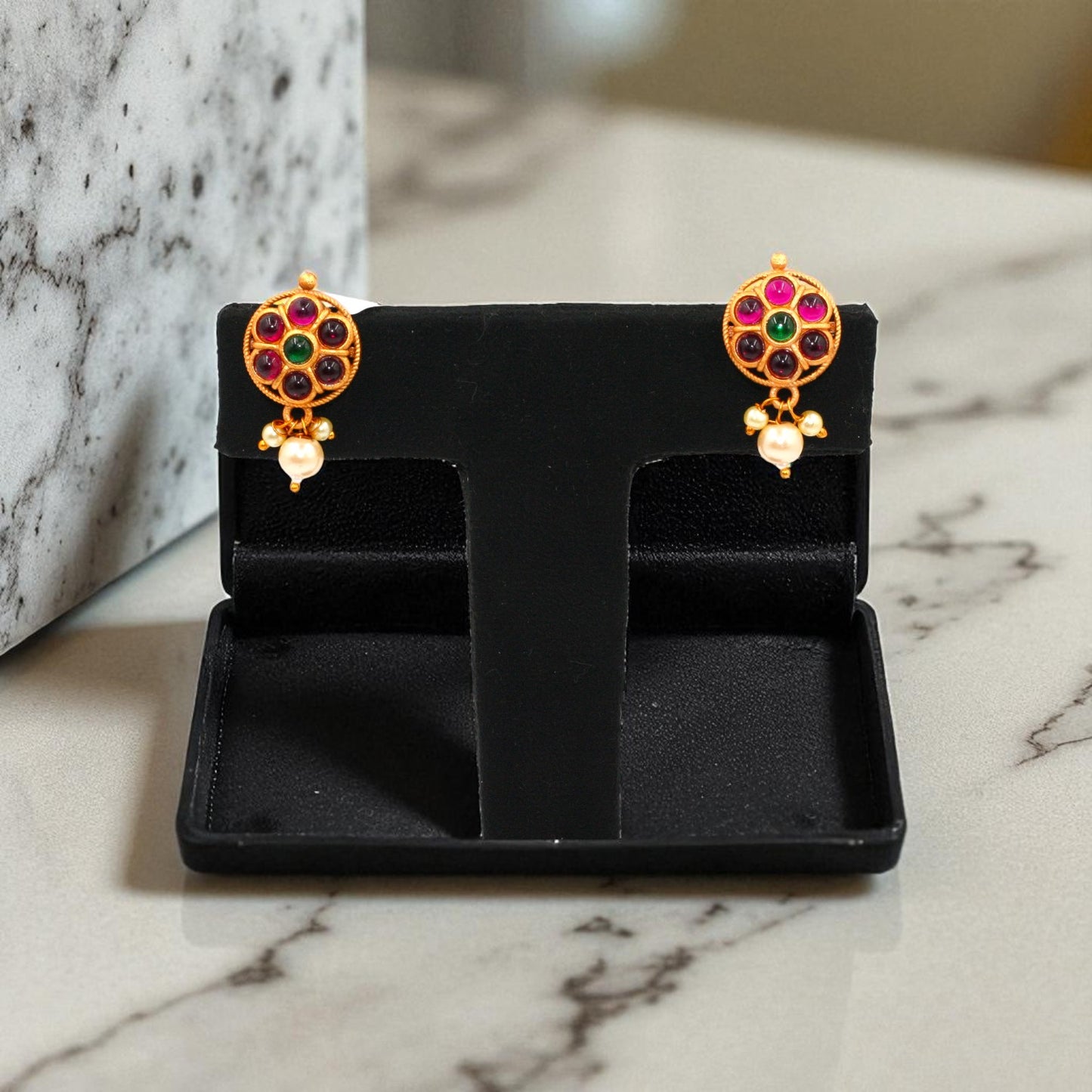 Traditional Stud Earrings with Pearl Danglers