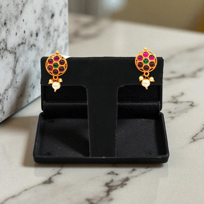 Traditional Stud Earrings with Pearl Danglers