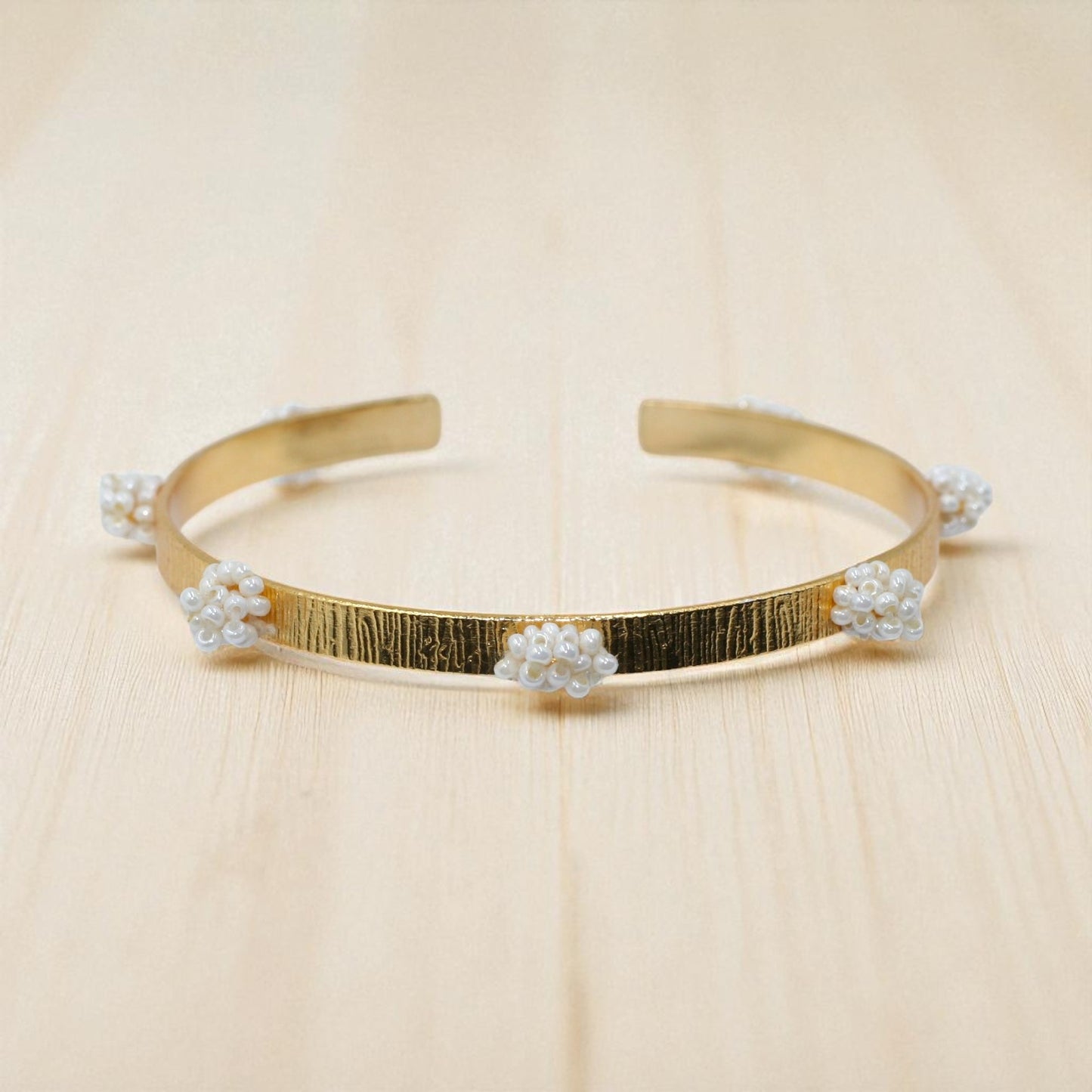 Gold Pearl Cluster Open Cuff Bracelet