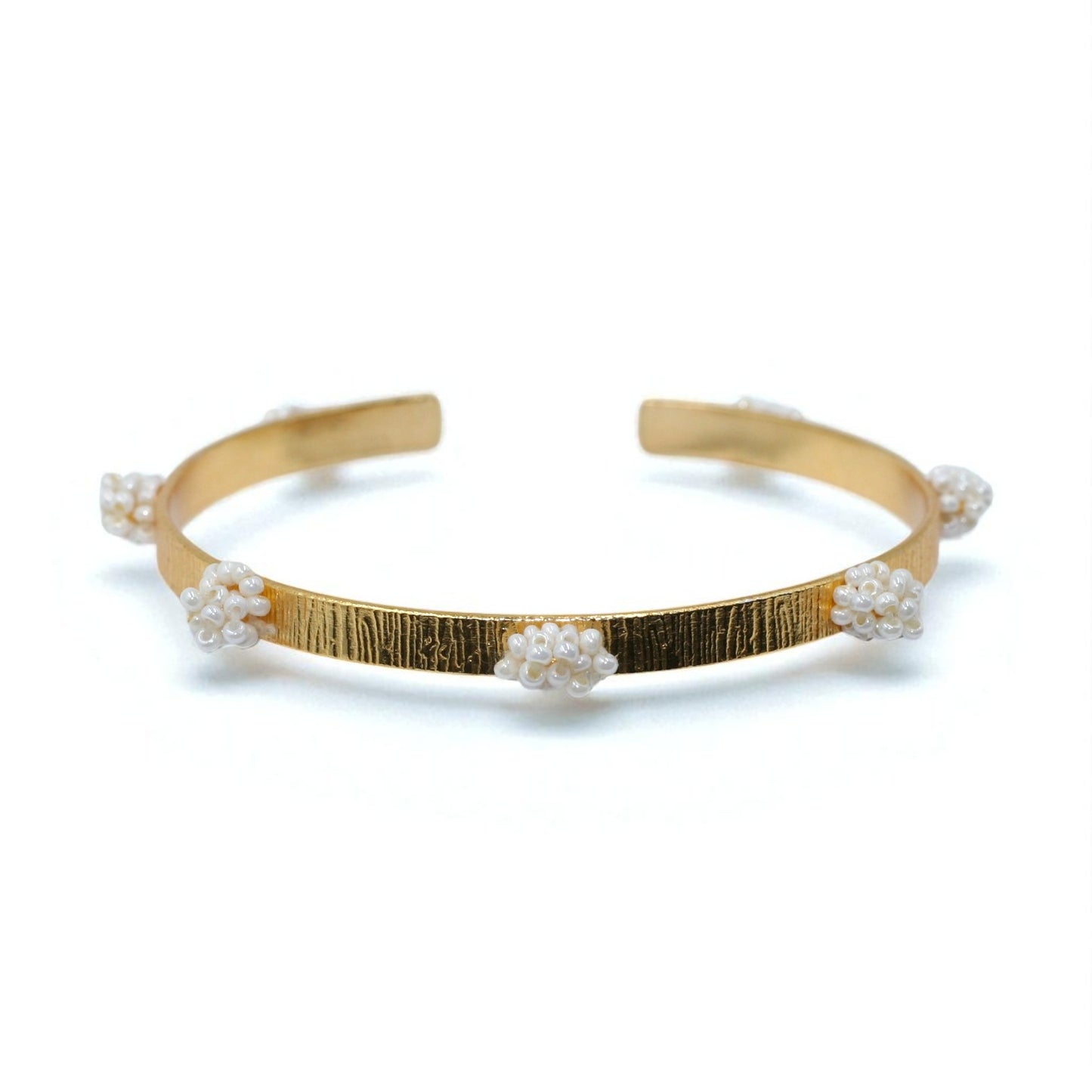 Gold Pearl Cluster Open Cuff Bracelet