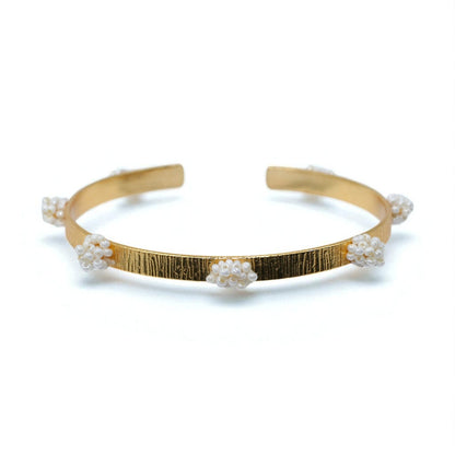 Gold Pearl Cluster Open Cuff Bracelet