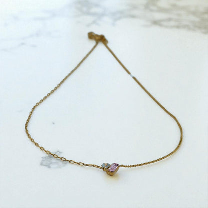Delicate Gold Chain with Dual-Stone Pendant
