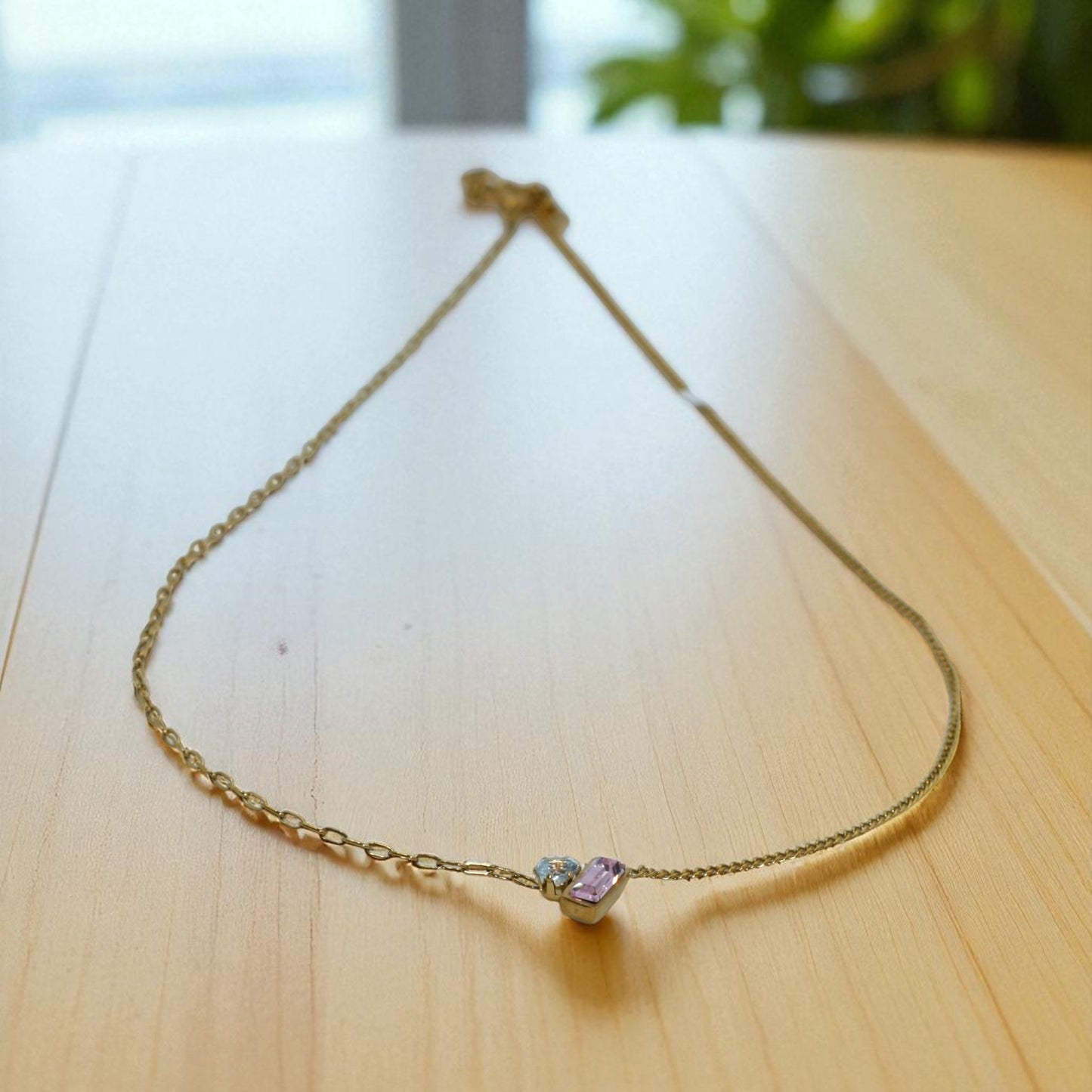 Delicate Gold Chain with Dual-Stone Pendant