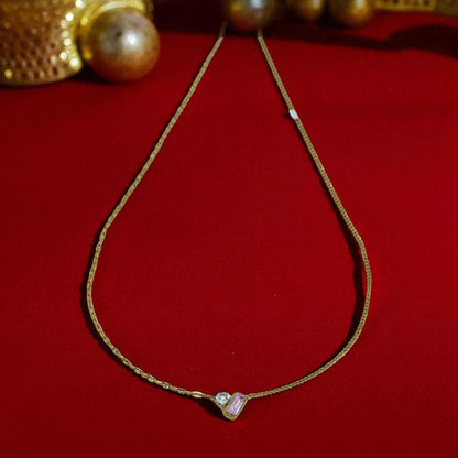 Delicate Gold Chain with Dual-Stone Pendant