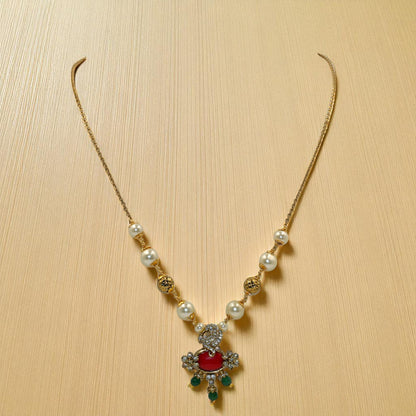 Pearl & Gold Bead Necklace with Ornate Pendant