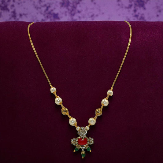 Pearl & Gold Bead Necklace with Ornate Pendant