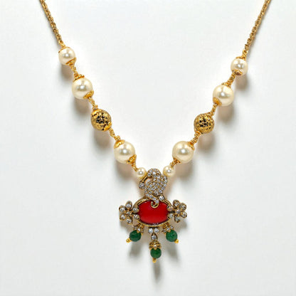 Pearl & Gold Bead Necklace with Ornate Pendant
