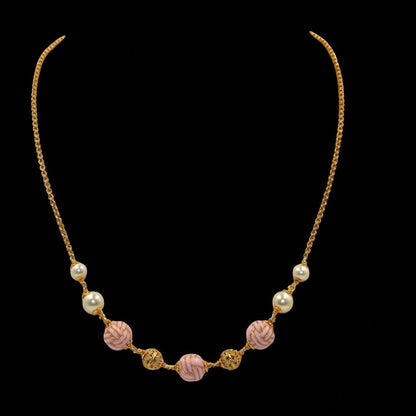 Gold Plated Chain with Pink Beads, Pearls & Filigree Accents