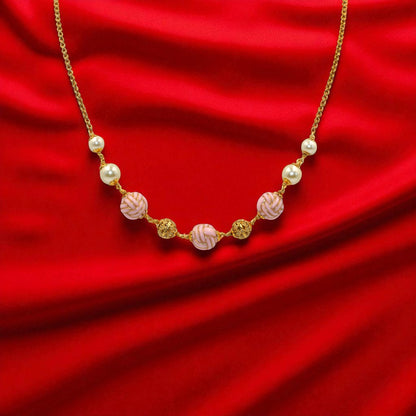 Gold Plated Chain with Pink Beads, Pearls & Filigree Accents