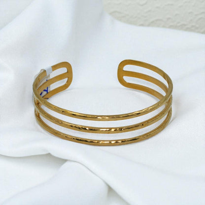 Triple-Band Open Gold Cuff Bracelet