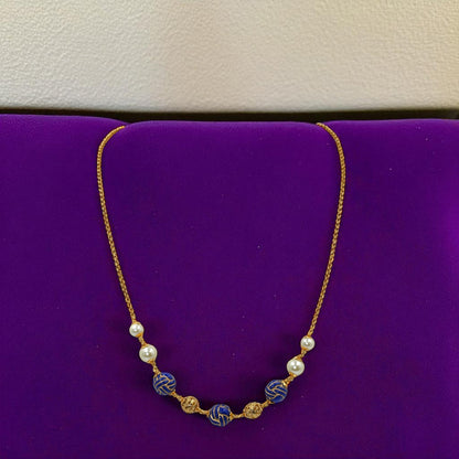 Blue & Gold Bead Accent Necklace with Pearl Touch
